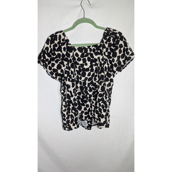 H&M Womens Short Sleeve Button Up Blouse Sz L Cheetah Linen blend Square Neck - Picture 4 of 6